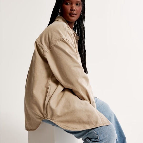 Abercrombie & fitch NWT oversized denim button up shirt light brown size medium - Picture 5 of 14